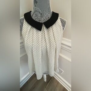 Monteau Womens Black Polka Dot Collar Sleeveless Blouse Size M